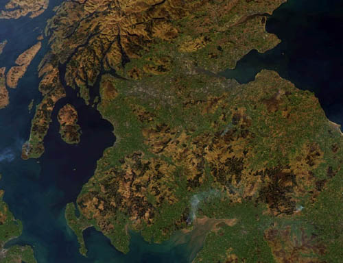 A picture of the fire taken by weather satellite 400 miles above the surface of the earth.