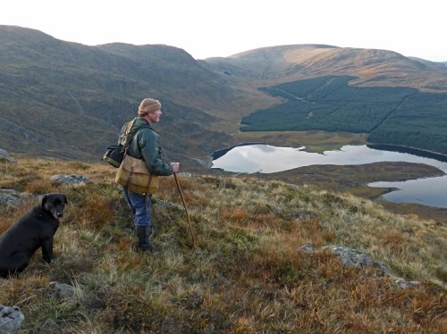 Listening for the rut at Meikle Lump above Loch Dungeon, with Corserine in the background